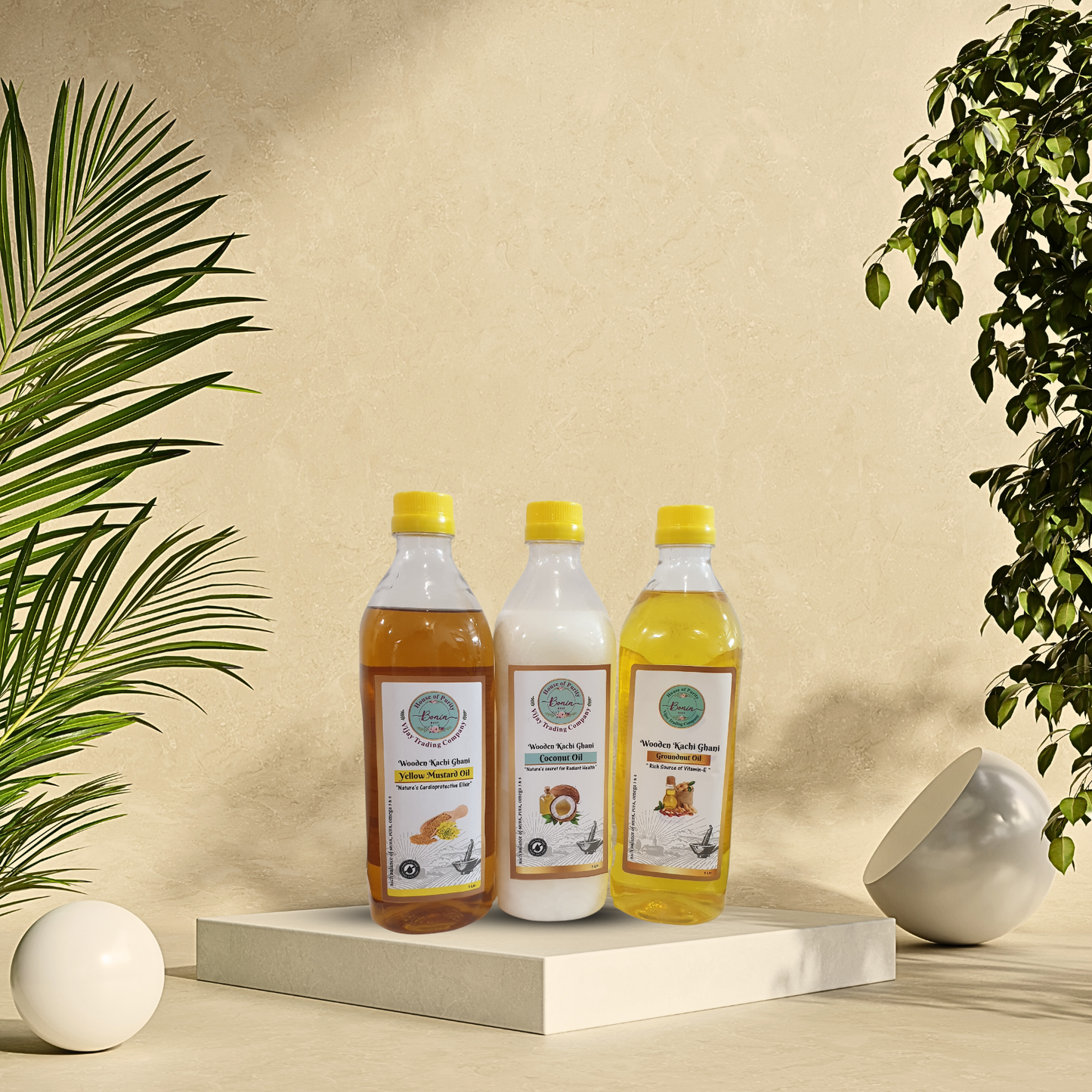 Yellow Mustard Oil 1 ltr, Groundnut Oil 1 ltr , Coconut Oil 1 ltr