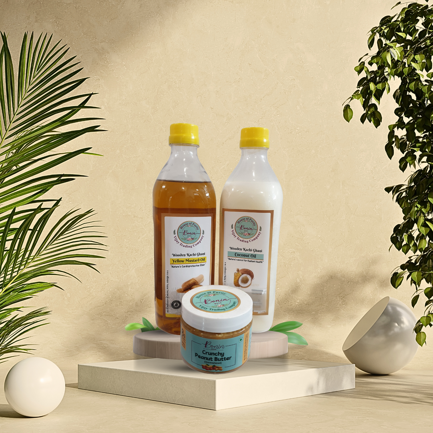 Yellow Mustard Oil 1 ltr, Coconut Oil 1 ltr , Chocolate Peanut Butter 350gms