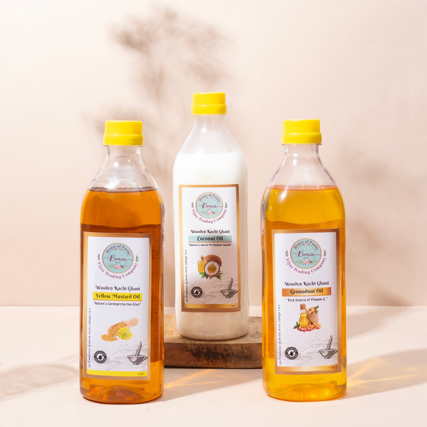 Yellow Mustard Oil 1 ltr, Groundnut Oil 1 ltr , Coconut Oil 1 ltr