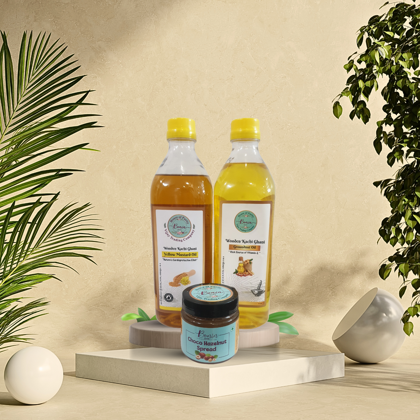 Yellow Mustard Oil 1 ltr, Groundnut Oil 1 ltr, Hazelnut Spread 200gm