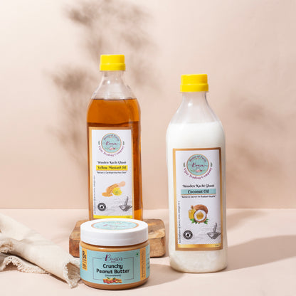 Yellow Mustard Oil 1 ltr, Coconut Oil 1 ltr , Crunchy Peanut Butter 350gm