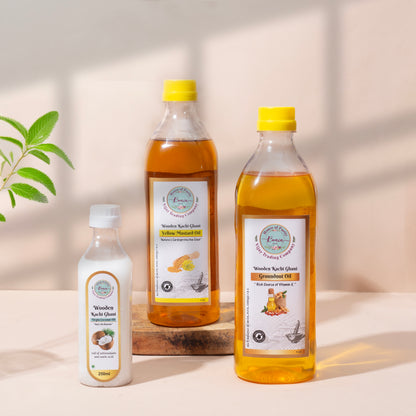 Yellow Mustard Oil 1 ltr, Groundnut Oil 1 ltr , Virgin Coconut Oil 250 ml