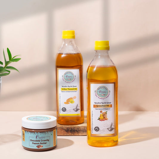Yellow Mustard Oil 1ltr, Groundnut Oil 1ltr , Crunchy Peanut Butter 350gms