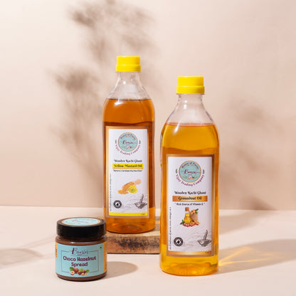 Yellow Mustard Oil 1 ltr, Groundnut Oil 1 ltr, Hazelnut Spread 200gm