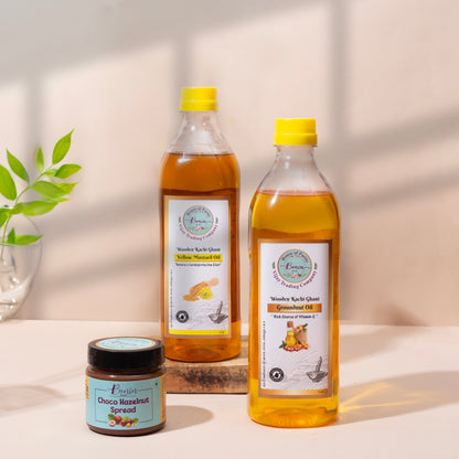 Yellow Mustard Oil 1 ltr, Groundnut Oil 1 ltr, Hazelnut Spread 200gm