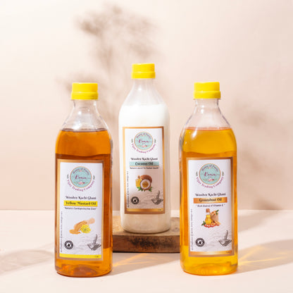 Yellow Mustard Oil 1 ltr, Groundnut Oil 1 ltr , Coconut Oil 1 ltr